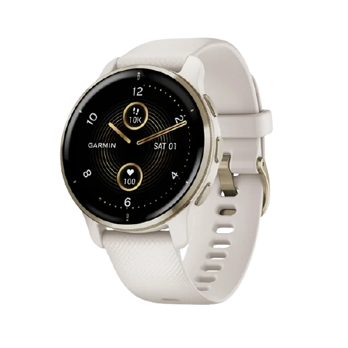 Garmin Venu 2 Plus Cream Gold Stainless Steel Bezel with Ivory Case and Silicone Band-010-02496-52