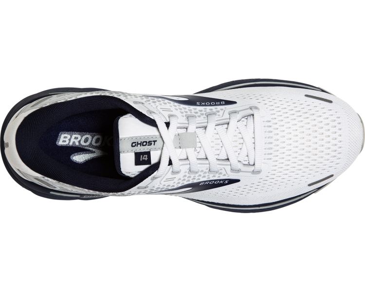 Brooks Ghost 14 Mens Running Shoes White/Grey/Navy