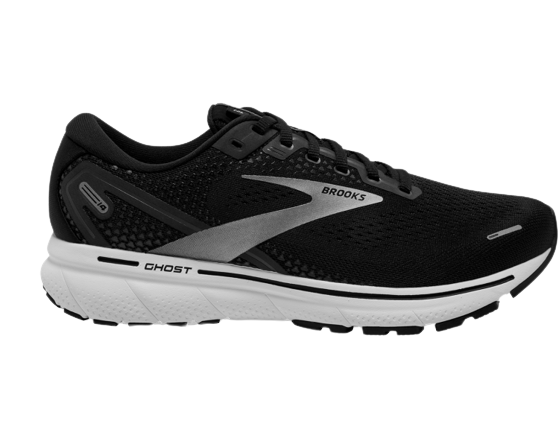 Brooks Ghost 14 (Wide) Mens Running Shoes Black/White/Silver