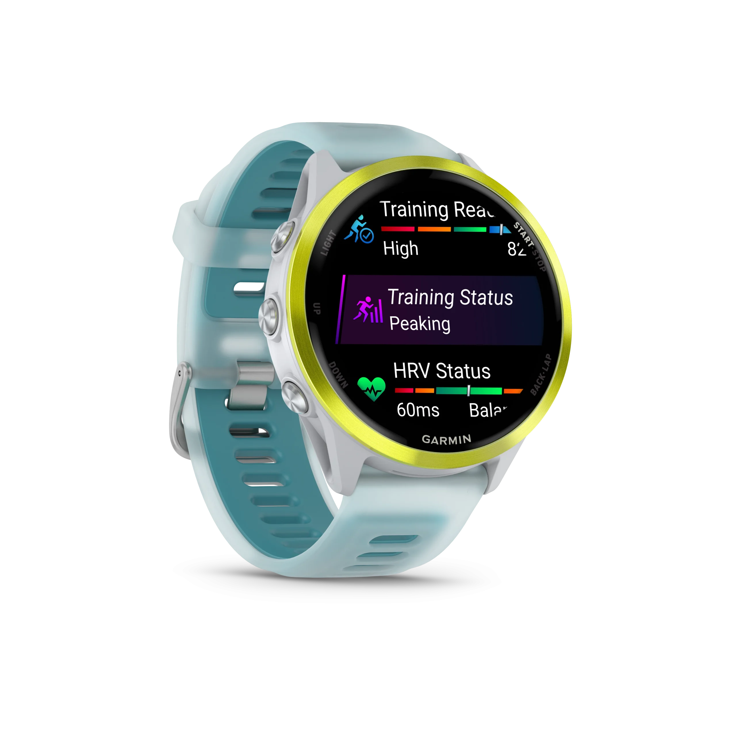 Garmin Forerunner® 570 - 47mm Amp Yellow Aluminium with Translucent Whitestone/Turquoise Band(010-02971-01) - Image 4