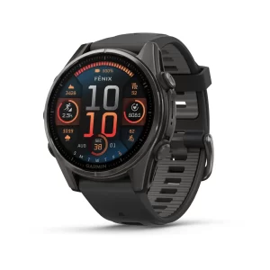 Garmin fēnix 8 – 43 mm, AMOLED Sapphire, Carbon grey DLC titanium with Black/pebble grey silicone band 010-02903-28